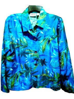 Coastal Blue Tropical Shacket Top Chico 1 Medium  Light Jacket Silk Colorful
